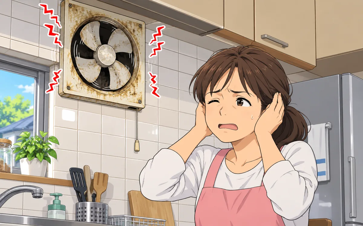 カタカタ鳴る換気扇の前で困っている人